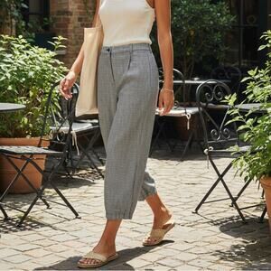 Reformation Houndstooth linen Wide leg Trouser pants black white size 0